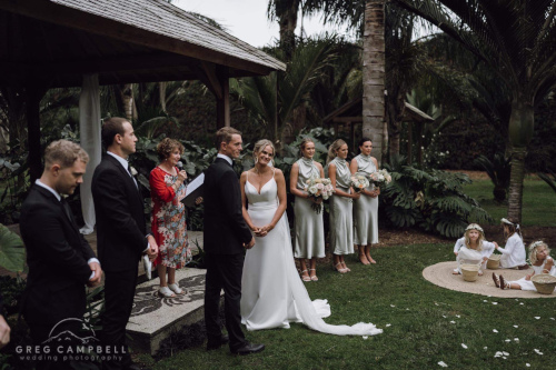 The wedding party during the service.